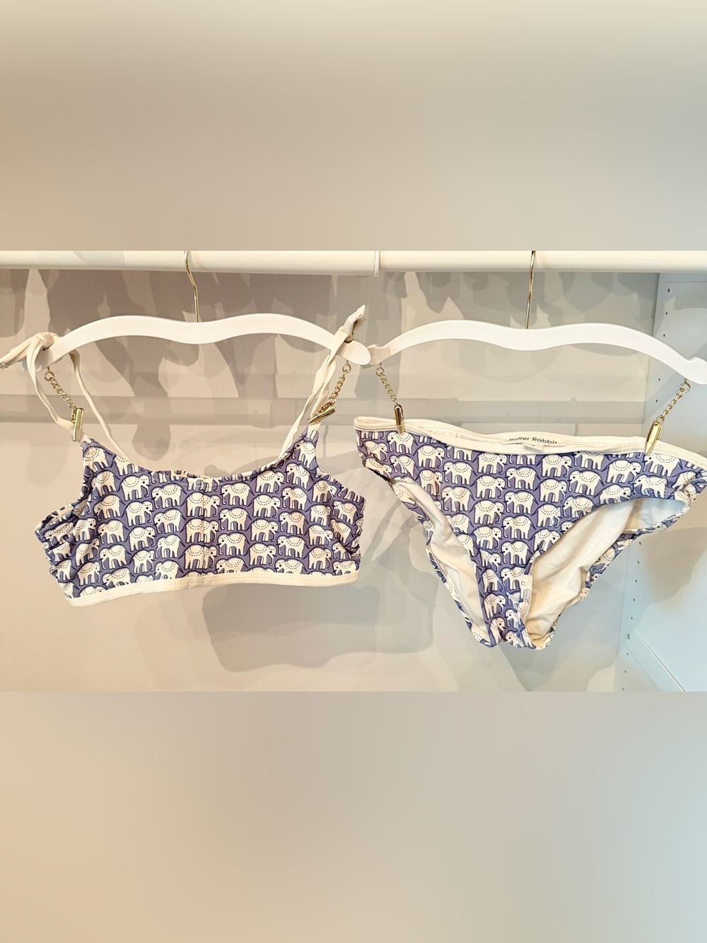 Roller Rabbit Blue-Purple Elephant Print Bikini Set, Girls Size 8